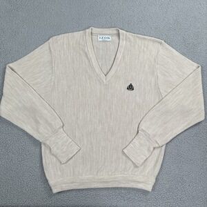 Vintage Izod V-Neck Sweater Men Large Ivory Old Money Luxury Made in USA